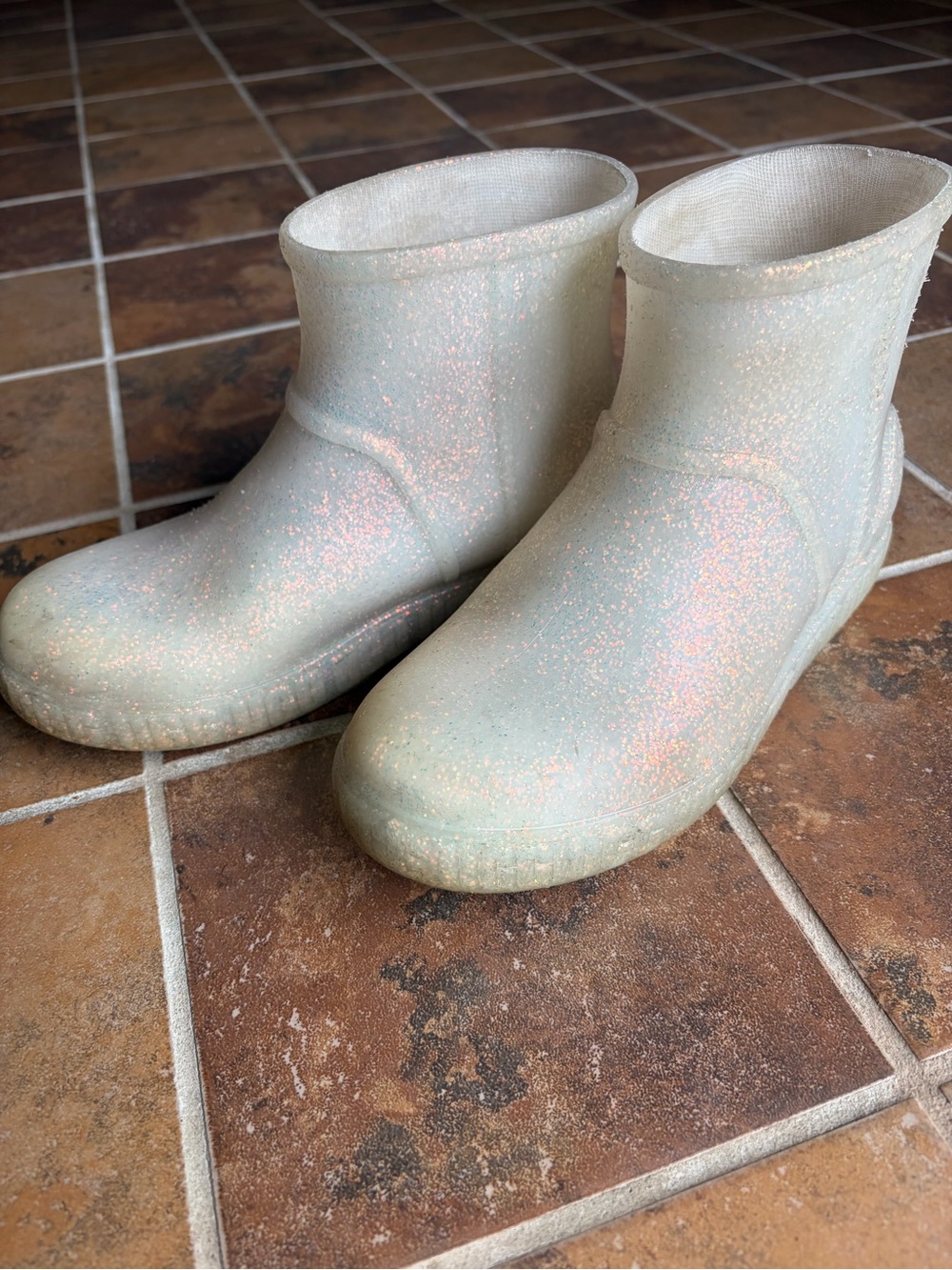 UGG Kids Iridescent Sparkle Rain Boots - Pearl